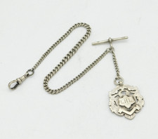 Sterling Silver Graduating Albert Watch Chain & Fob Antique 1929 Birmingham