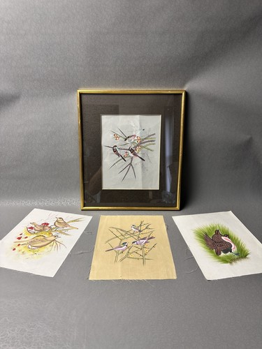 Vintage silk paintings birds - silk,