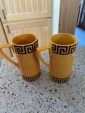 PORTMEIRION Greek Key Pair Of Mugs - Orange - Retro