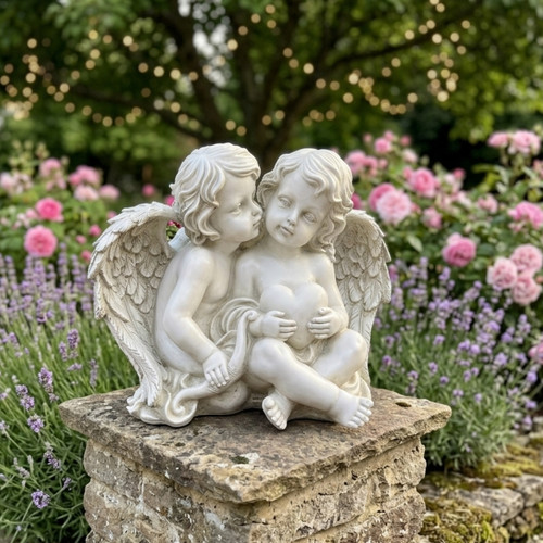 Cherub angel pair - cherub, garden
