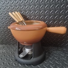 Le Creuset Fondue Set Hazelnut Brown Enamel Cast Iron Vintage