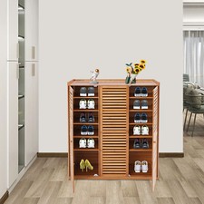 44" 7-Tier Entryway Bamboo Shoe Rack Organizer 3-Door Shoe Cabinet Density Board