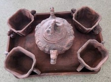 Antique Chinese Yixing Ware Miniature Tea Set  4 Cups,Tray, Tea Pot 7 Piece Set 