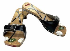 Rare Dr. SCHOLL’S Golf Theme Size 6 Wooden Sandal/ Flip Flop leather Women’s