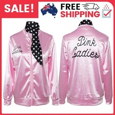 LADIES 50 50s 1950 Pink Lady Jacket and Scarf Women Costume Fancy Dress Up Party