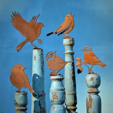 5x Garden Bird Silhouette Sculpture Rusty Iron Metal Outdoor Fence Ornament Home