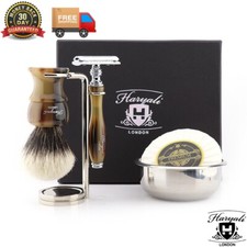 Vintage Shaving Kit Set Badger Hair Shaving Brush Razor and Stand Men Shave Bowl