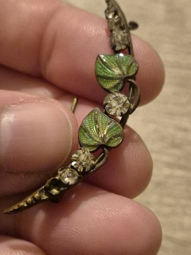 Antique brooch green enamel - green,
