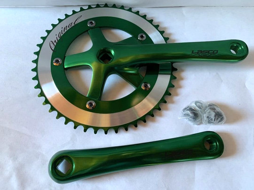 Green bicycle crank chainwheel - crank,