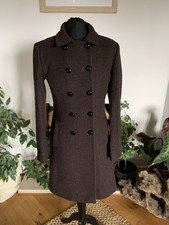 Hobbs Brown Wool Double Breasted Long Coat Smart Jacket - Size 10