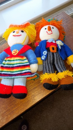 Hand knitted scarecrow family - hand,