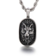 Biker Wolf Tag Pendant Necklace Stainless Steel Rope Chain For Mens Holiday Gift