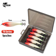 Luminous Horizontal Squid Jig Wood Shrimp Squid Hook 5Pcs Fishing Lures Octopus 