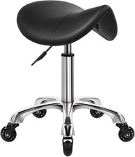 WKWKER Saddle Stool On Wheels Swivel Adjustable Thick Leather Seat Beauty Chair