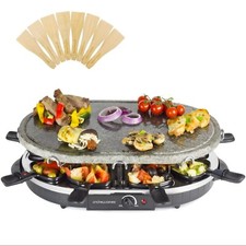 Stone Raclette Grill 8 Person 8 Pans and Spatulas Adjustable Temp | Andrew James