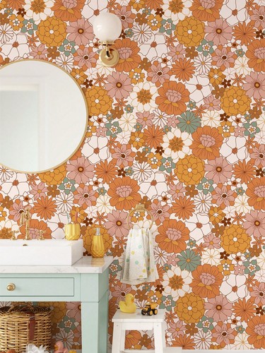 Orange retro floral peel - orange,