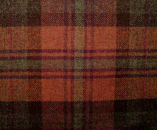 100% Shetland Wool Orange Brown Tartan Check Upholstery Curtain Cushion Fabric