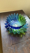 Vintage Murano-Style Art Glass Bowl Set – Blue & Green Swirl Handcrafted Germany