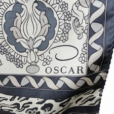 VTG Oscar de la Renta Silk Scarf Navy Ivory Animal Floral Print 10x51 Oblong