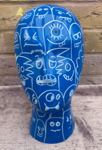 Unique blue white doodle - white,