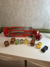 Disney Cars Lightning Mcqueen Mack Truck Storage Car Transporter plus 8 cars 