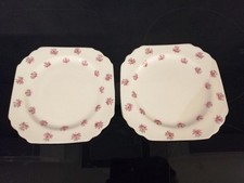 2 X Vintage Heathcote Ditsy Pink Rose Bud Side Plates  Square 6.5" Bone China