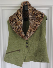 Women's Size XL Bitte Kai Rand Cross Body Waistcoat (faux) Leopard Fur Collar