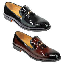 Mens Black Real Leather Patent Tassel Loafers Shiny Wedding Dress Slip on Shoes