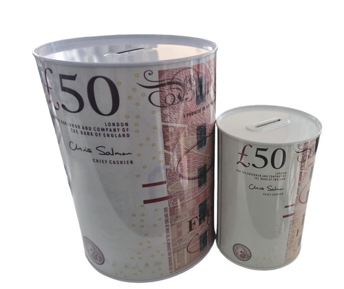 Money box tin 20 - money, £50