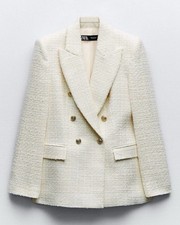 Zara Women's Textured Double-Breasted Blazer Jacket Size Medium