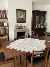 Handmade Vintage Tablecloth - Linen - Deep Crochet Lace Edge - 100x 100 cm - VGC