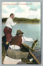 Pike Fishing~McKune's Eddy SUSQUEHANA River Pennsylvania Antique Boat 1910