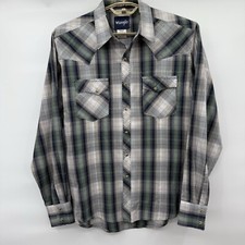 Vintage Wrangler Pearl Snap Western Cowboy Country Plaid Sz Mens Medium