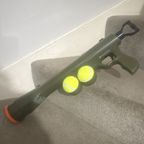 Green tennis ball launcher - launcher, toy