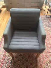 David Linley heavy ‘Carver’ wood dining chair  with blue thick cushion fabric 