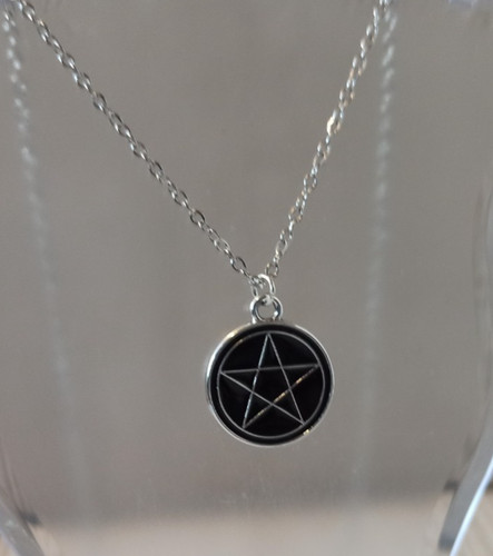 Pentagram necklace black - pentagram,
