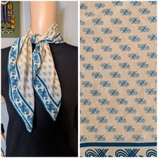 Vintage Silk Jaeger Monogrammed Logo Teal Blue Scarf 26"