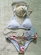 Seafolly 8AUS/ 4US Slide Tri Halter White & Sunseeker Cheeky Bow Side Pant Black