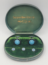 Art Deco Gulliche Enamel Cufflinks & Shirt Studs W/ Box