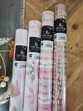 4 x 8m Luxury Christmas Wrapping Paper Rolls Pink  & Rose Gold & 32 Gift Tags