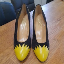 Clive Shilton for Rayne Vintage Leather Suede Black Yellow Stilleto Shoes Size 9