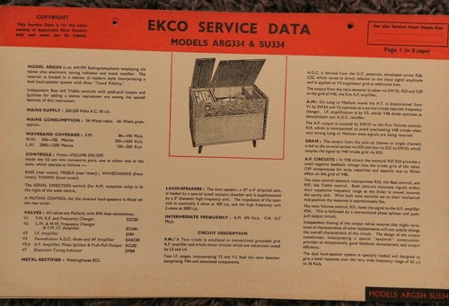 Ekco model arg334 su334 - model,