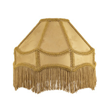 Gold Faux Silk Victorian Lamp Shade with Textured Floral Decor and Long Tasse...