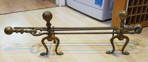 Vintage brass open fire dogs - fire,