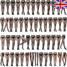 New Womens Black Lace Pattern Fishnet Tights Ladies Floral Rose Print UK 6-16