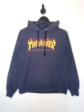 Thrasher Magazine Hoodie Size Medium Men Blue Flame Logo Skateboard Sweatshirt