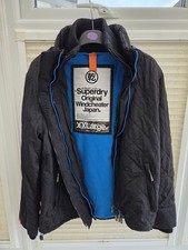 Mens XXL 2XL Superdry Black & Blue Argyle Windcheater Fleece Jacket. Good Cond.