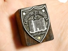 Antique CASTLEFORD Crest Coat of Arms Pictorial Advertising Printing Block #B318