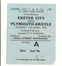 Exeter City v Plymouth Argyle  Matchday Ticket League Div 3 , 17th April 1978