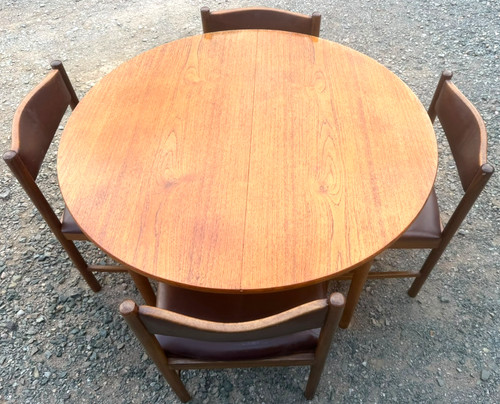 Round extending dining table - table, 4